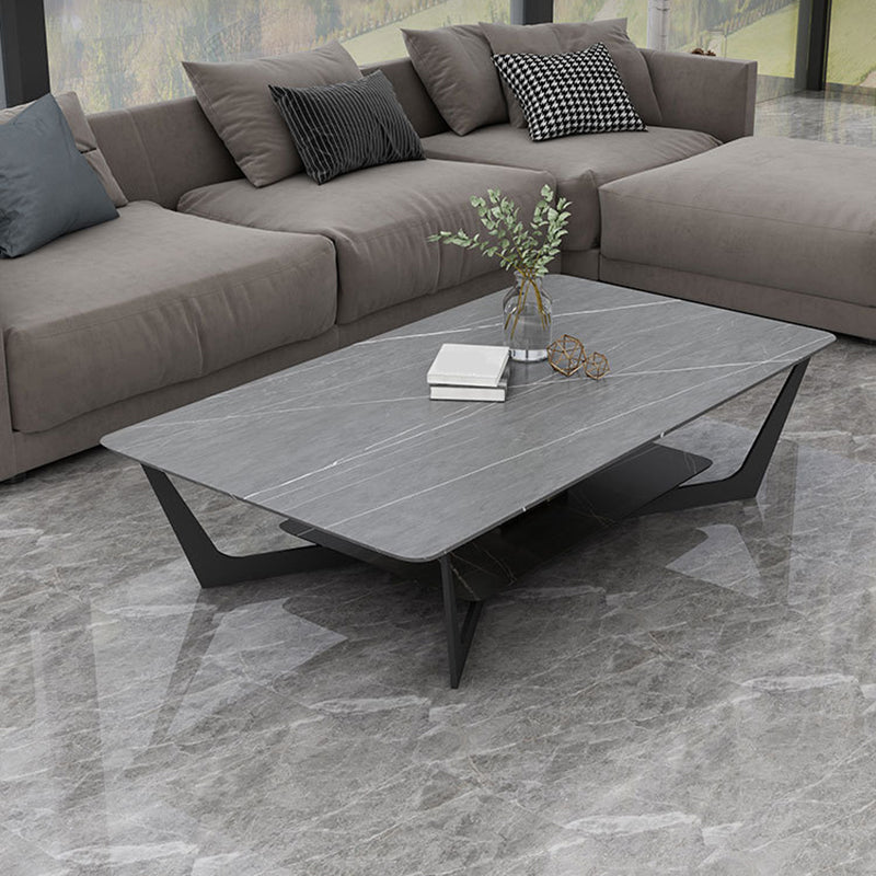 Cross Legs Slate Coffee Table Shelf Included Simple Single Cocktail Table