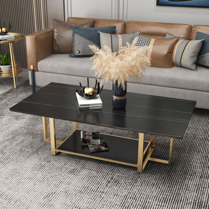 Glam 17.7" H Frame Cocktail Table Rectangular Slate Coffee Table with Floor Shelf