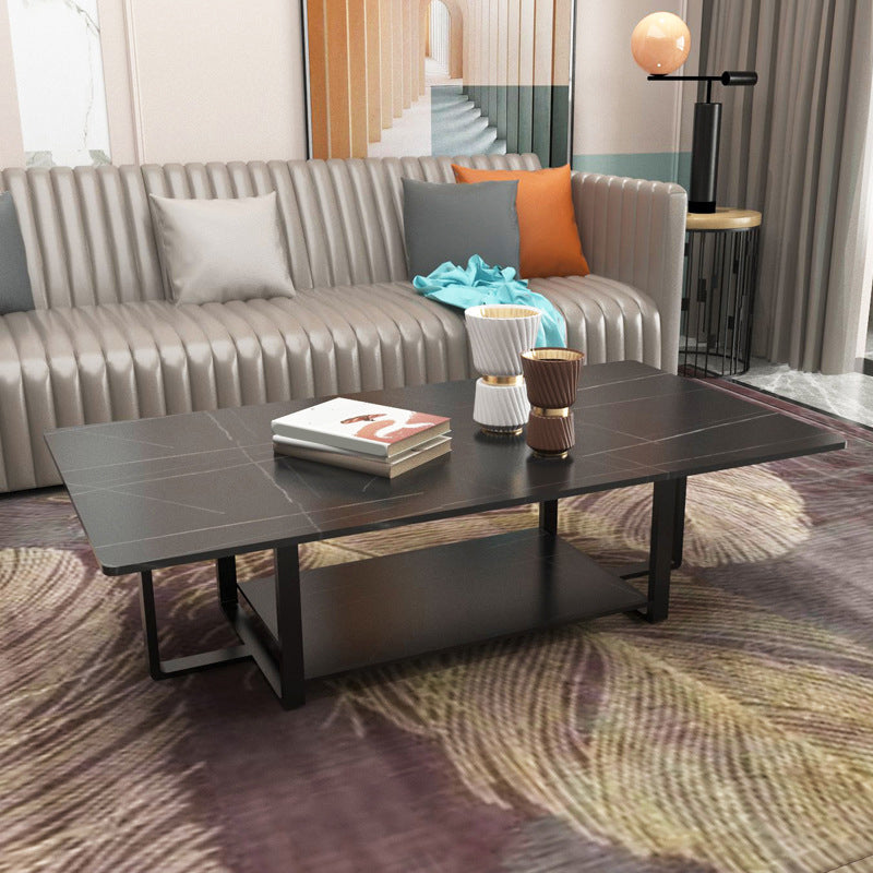 Glam 17.7" H Frame Cocktail Table Rectangular Slate Coffee Table with Floor Shelf