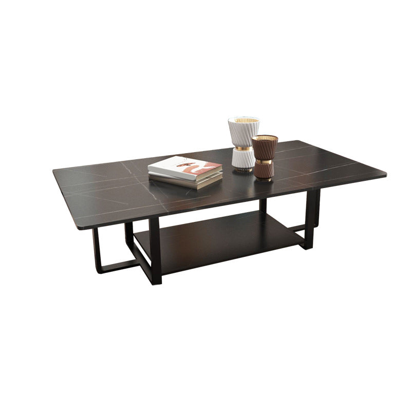 Glam 17.7" H Frame Cocktail Table Rectangular Slate Coffee Table with Floor Shelf