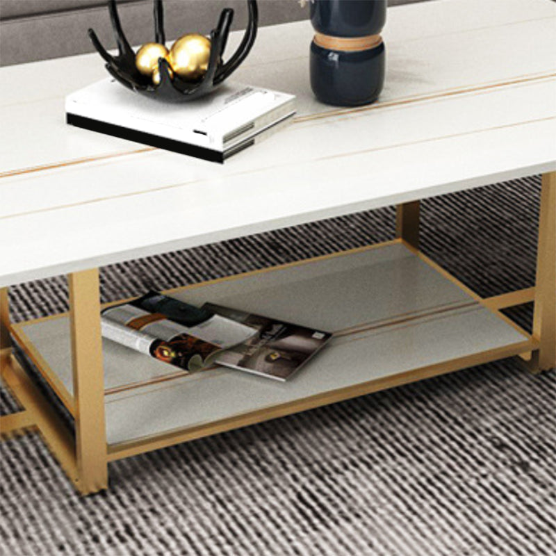 Glam 17.7" H Frame Cocktail Table Rectangular Slate Coffee Table with Floor Shelf