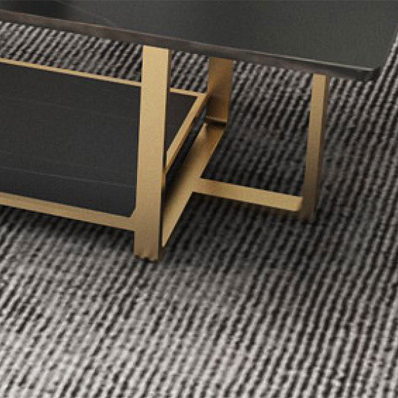 Glam 17.7" H Frame Cocktail Table Rectangular Slate Coffee Table with Floor Shelf
