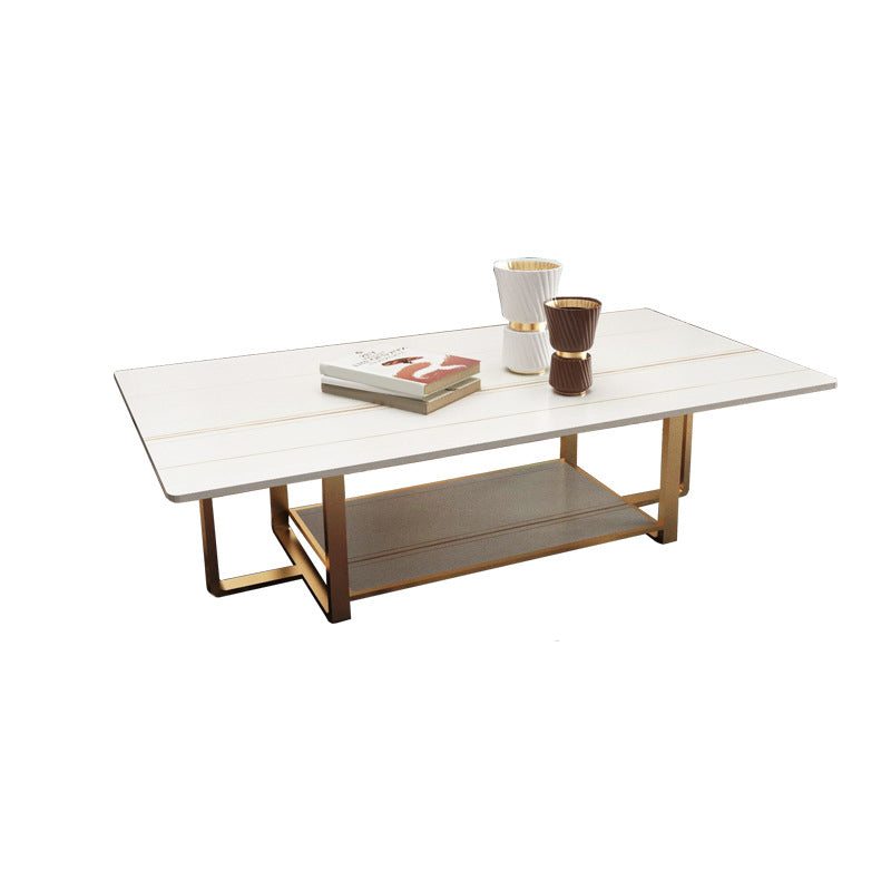 Glam 17.7" H Frame Cocktail Table Rectangular Slate Coffee Table with Floor Shelf