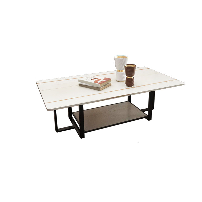 Glam 17.7" H Frame Cocktail Table Rectangular Slate Coffee Table with Floor Shelf