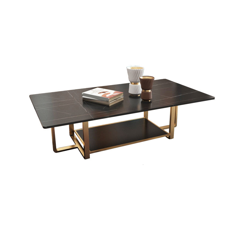 Glam 17.7" H Frame Cocktail Table Rectangular Slate Coffee Table with Floor Shelf