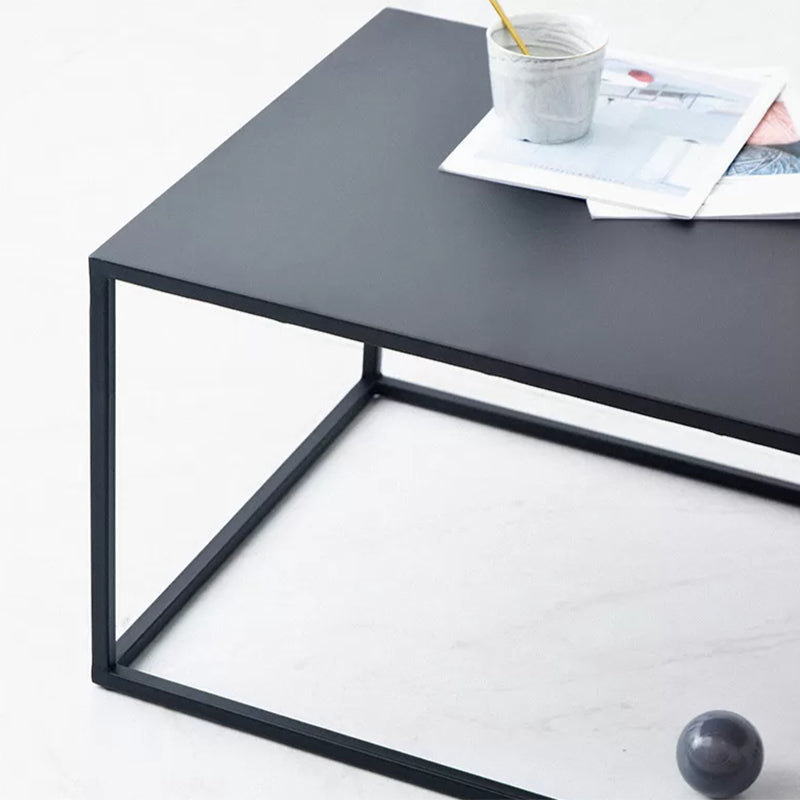 Black Finish Metal Rectangular Coffee Cocktail Table with Storage Shelf