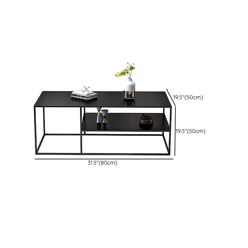 Black Finish Metal Rectangular Coffee Cocktail Table with Storage Shelf