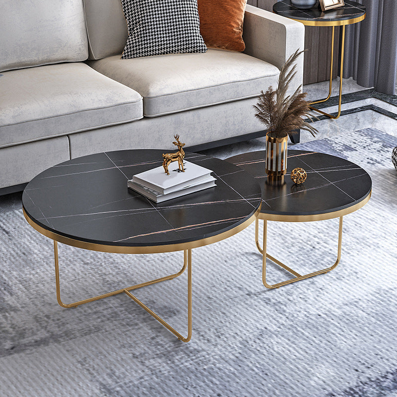 Luxurious Round Slate Top Coffee Cocktail Table in Black and White