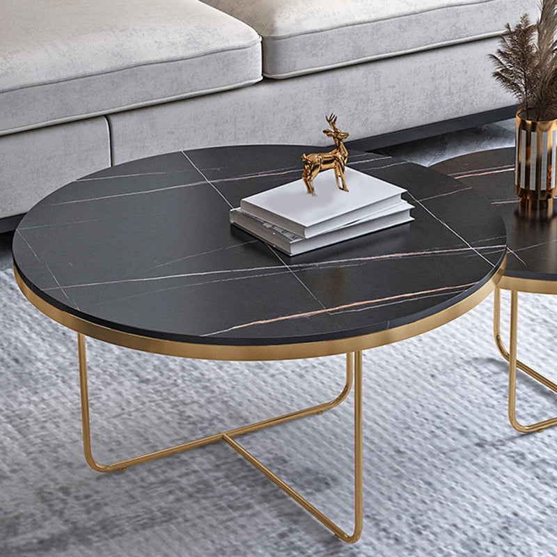 Luxurious Round Slate Top Coffee Cocktail Table in Black and White