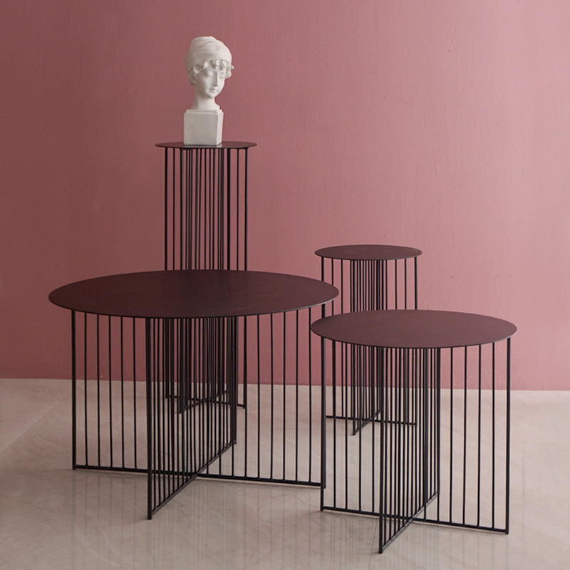 Mid-Century Modern Iron Coffee Table Metal Round Frame Cocktail Table