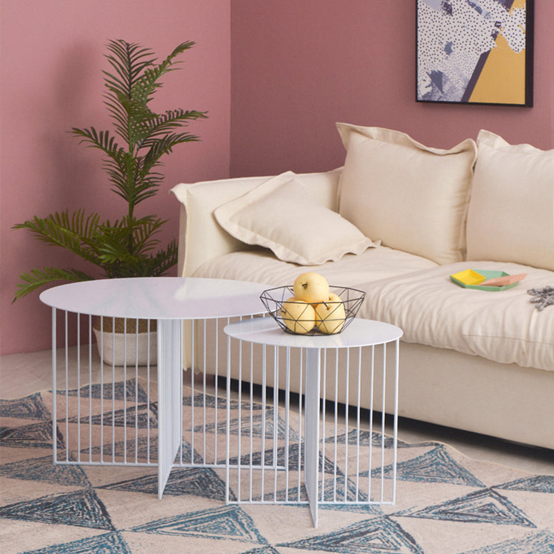 Mid-Century Modern Iron Coffee Table Metal Round Frame Cocktail Table