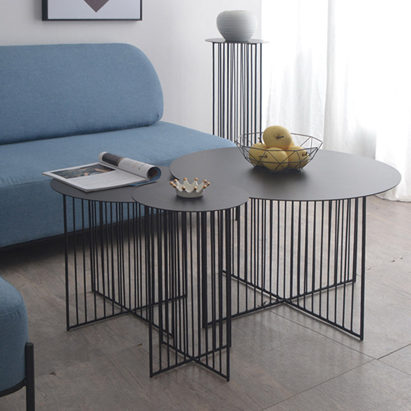 Mid-Century Modern Iron Coffee Table Metal Round Frame Cocktail Table