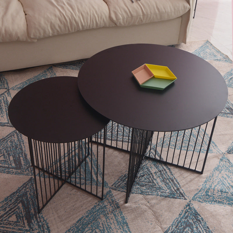 Mid-Century Modern Iron Coffee Table Metal Round Frame Cocktail Table