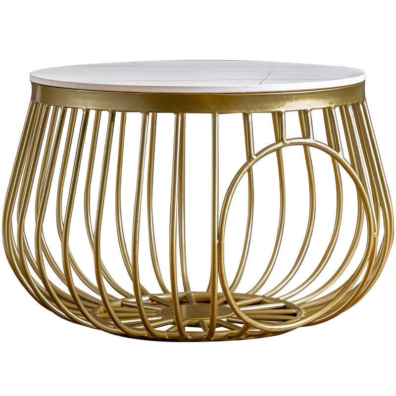 Glam Slate/Glass Top Coffee Table Dia 21.7" Frame Cocktail Table with Storage