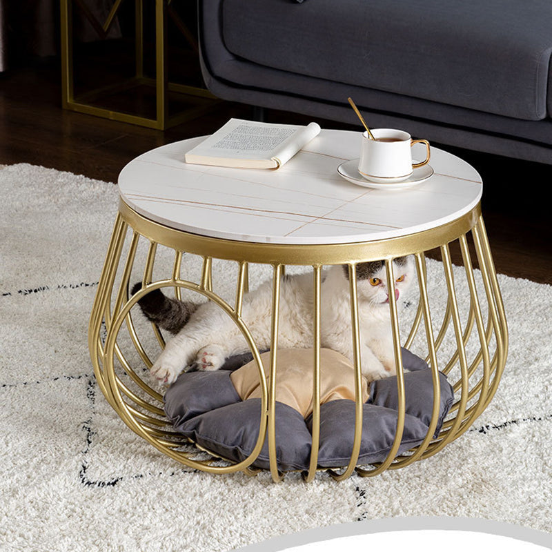 Glam Slate/Glass Top Coffee Table Dia 21.7" Frame Cocktail Table with Storage