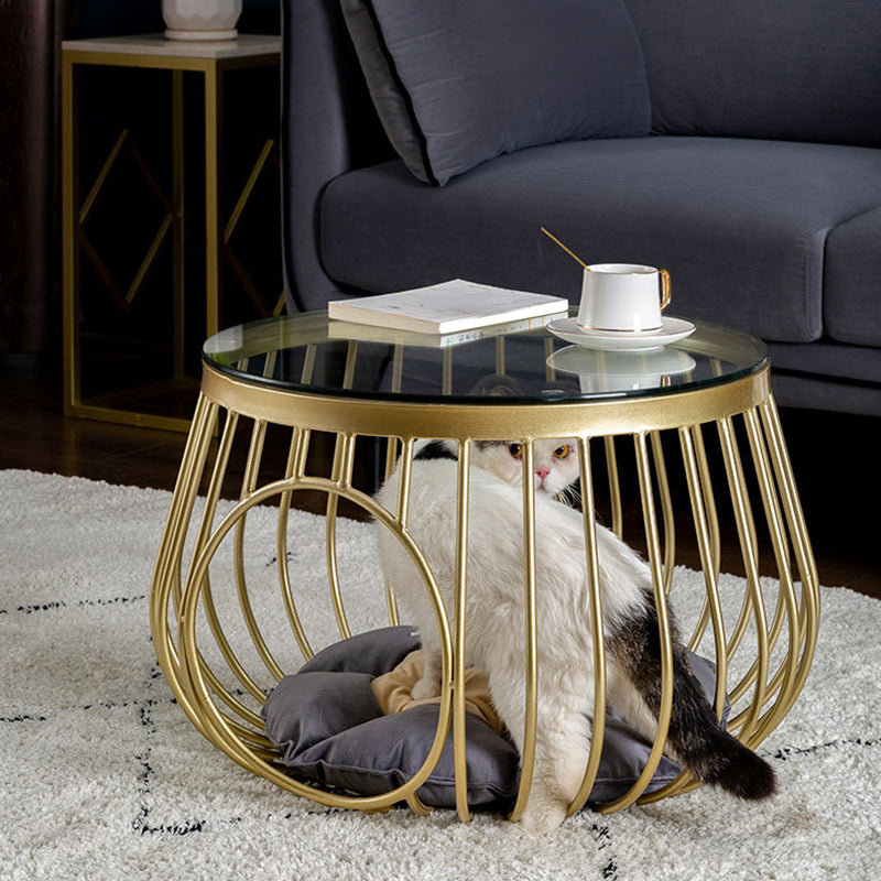 Glam Slate/Glass Top Coffee Table Dia 21.7" Frame Cocktail Table with Storage
