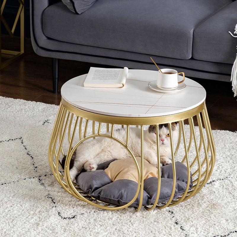 Glam Slate/Glass Top Coffee Table Dia 21.7" Frame Cocktail Table with Storage