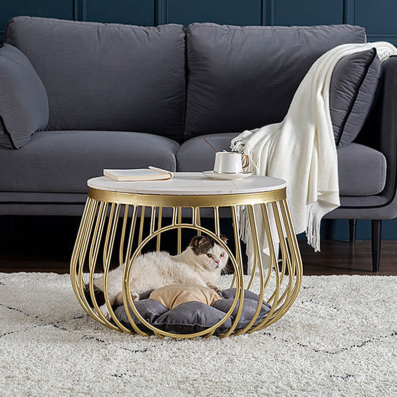 Glam Slate/Glass Top Coffee Table Dia 21.7" Frame Cocktail Table with Storage