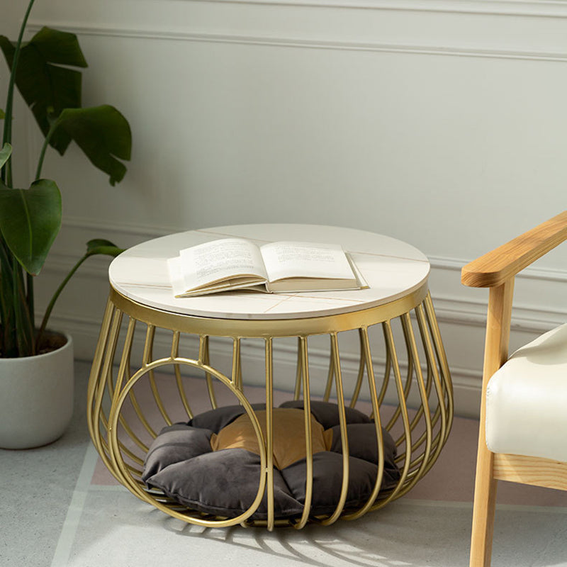 Glam Slate/Glass Top Coffee Table Dia 21.7" Frame Cocktail Table with Storage