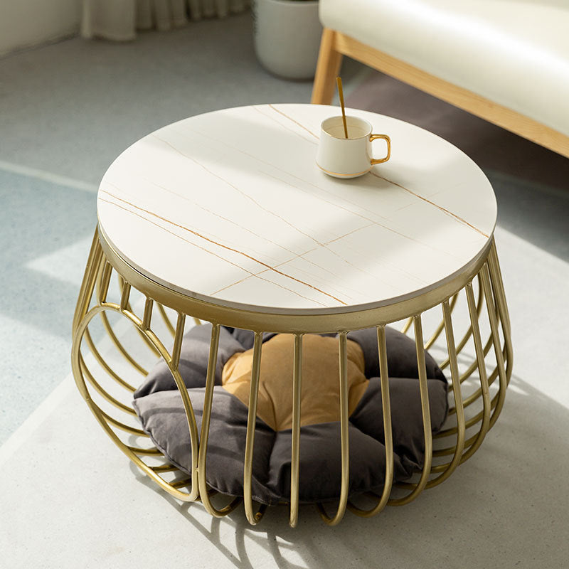 Glam Slate/Glass Top Coffee Table Dia 21.7" Frame Cocktail Table with Storage