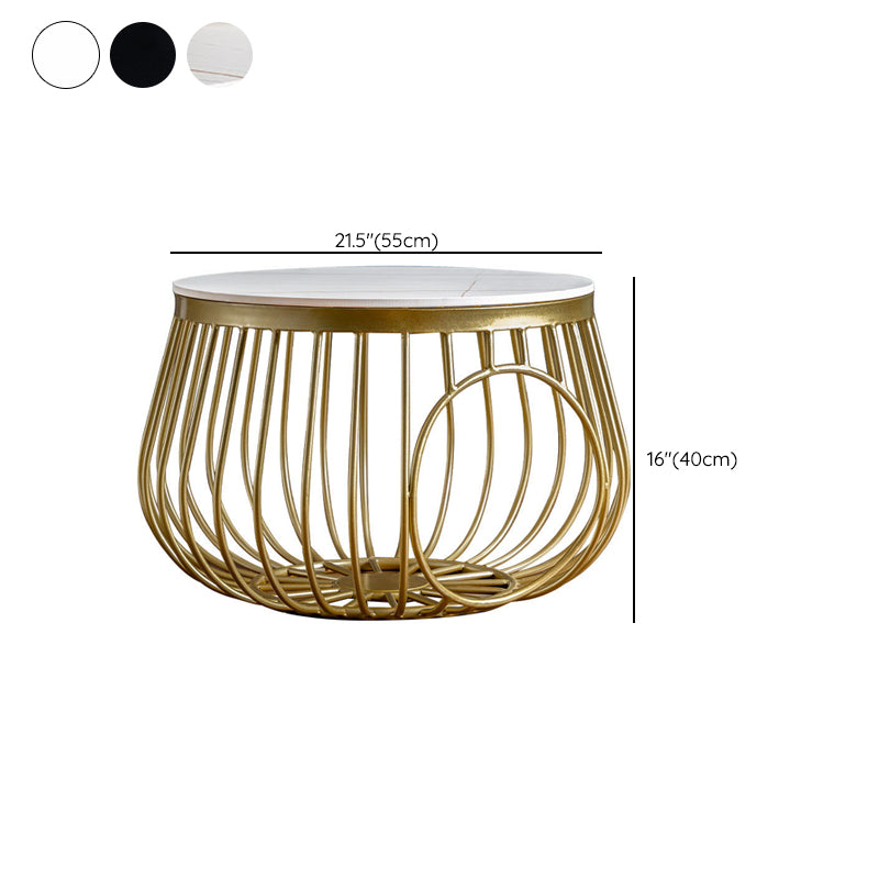 Glam Slate/Glass Top Coffee Table Dia 21.7" Frame Cocktail Table with Storage