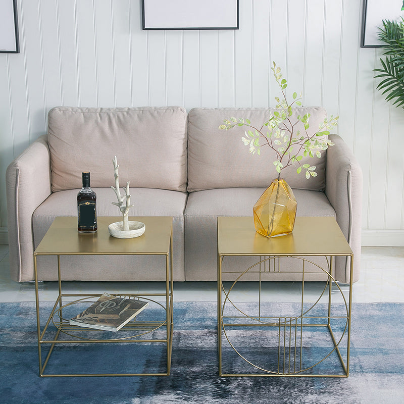 Brass Iron Frame Coffee Table Mid-Century Modern 17.7" W Square Cocktail Table
