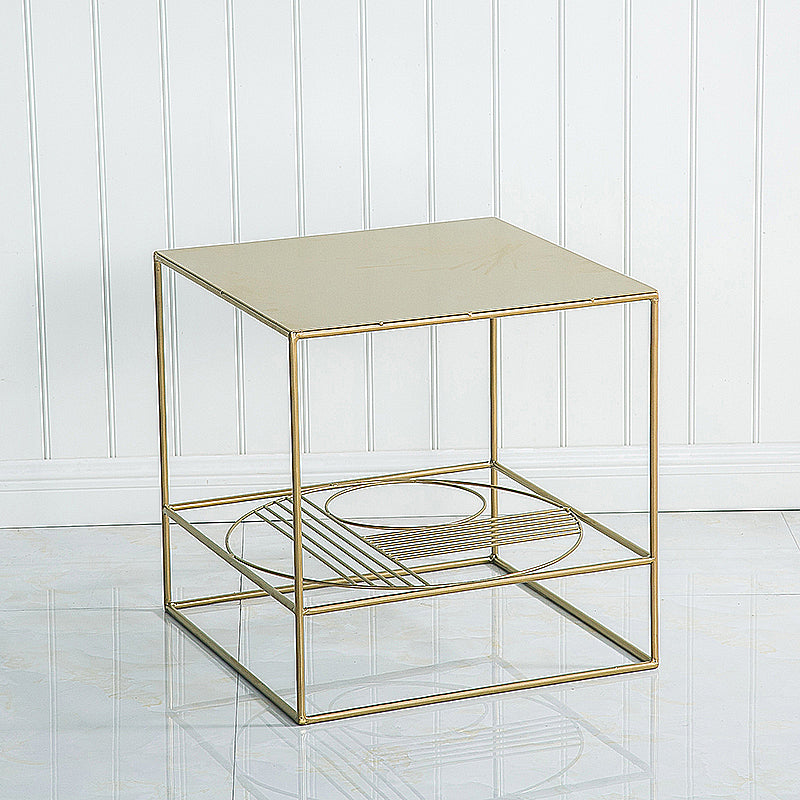 Brass Iron Frame Coffee Table Mid-Century Modern 17.7" W Square Cocktail Table
