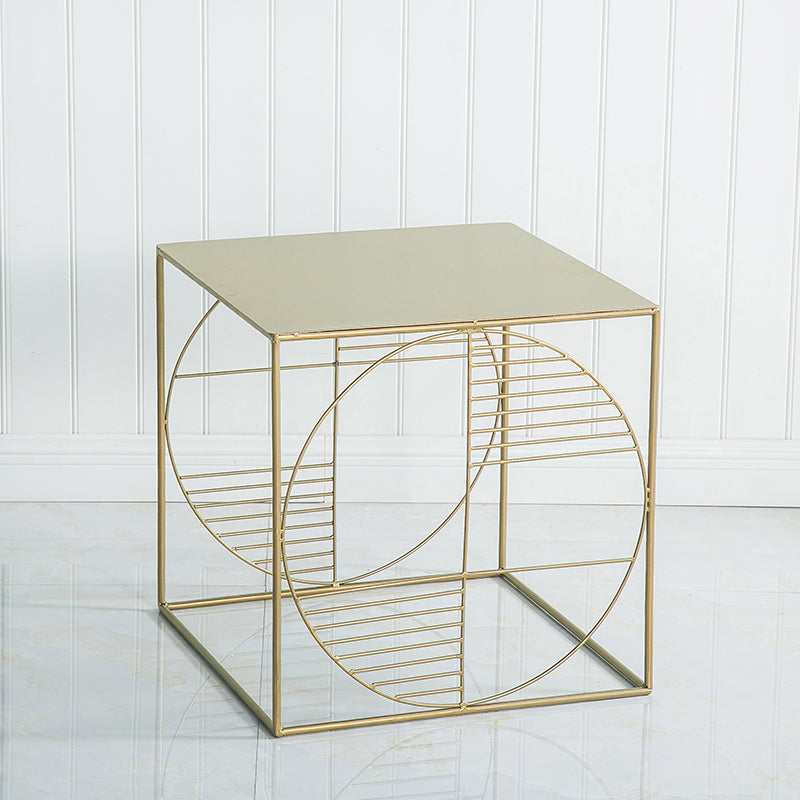 Brass Iron Frame Coffee Table Mid-Century Modern 17.7" W Square Cocktail Table
