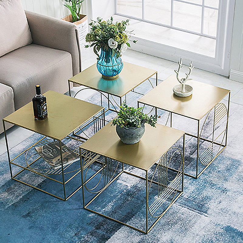Brass Iron Frame Coffee Table Mid-Century Modern 17.7" W Square Cocktail Table