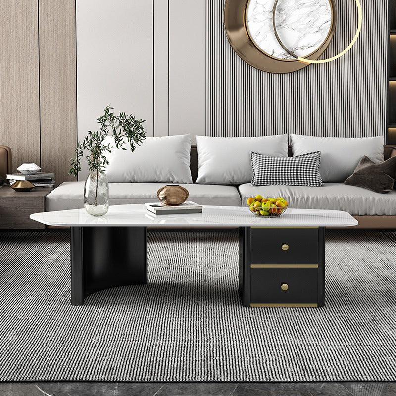 2 - Drawer Irregular Slate Coffee Table 15.7" H 1 Single Coffee Cocktail Table