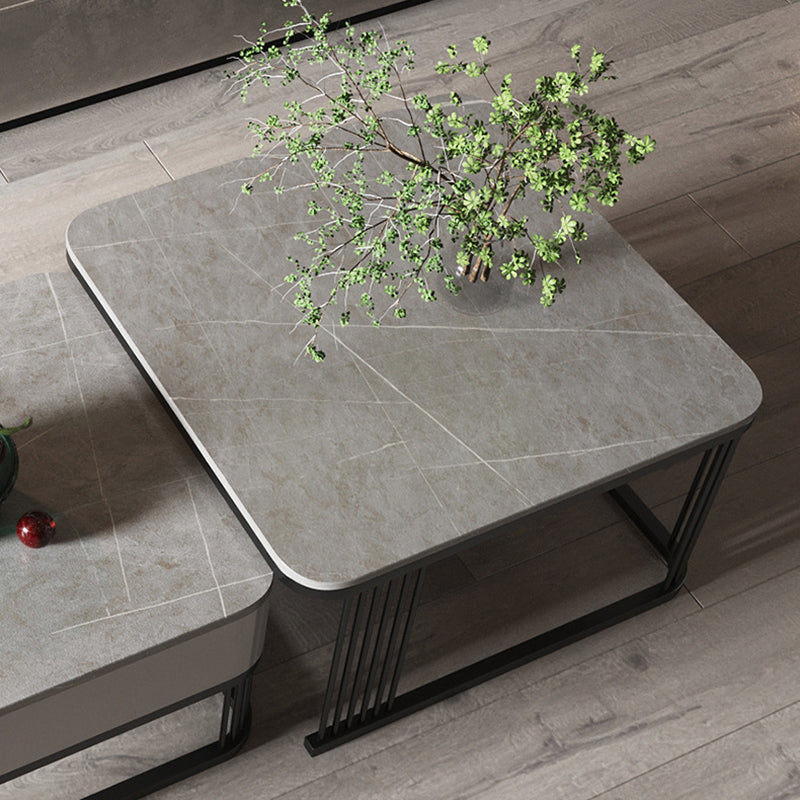 Square Nesting Coffee Table Set Slate Frame Coffee Cocktail Table with Drawer