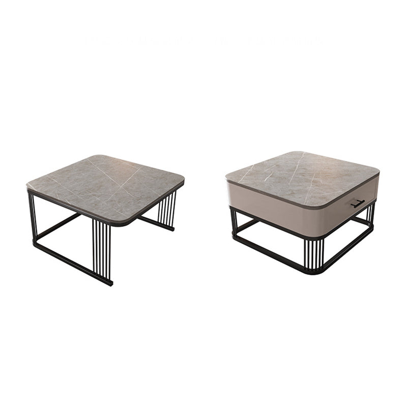 Square Nesting Coffee Table Set Slate Frame Coffee Cocktail Table with Drawer