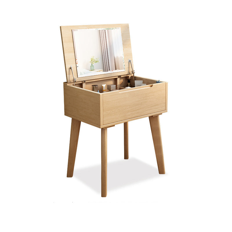 Solid  Wood Make-up Vanity Bedroom Flip-Top Dressing Table with Mirror