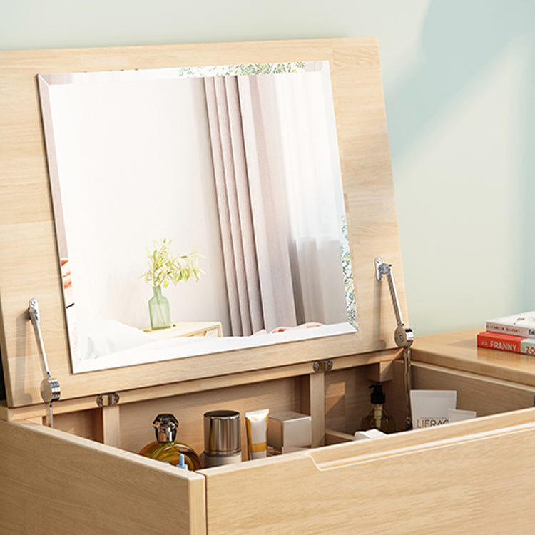 Solid  Wood Make-up Vanity Bedroom Flip-Top Dressing Table with Mirror