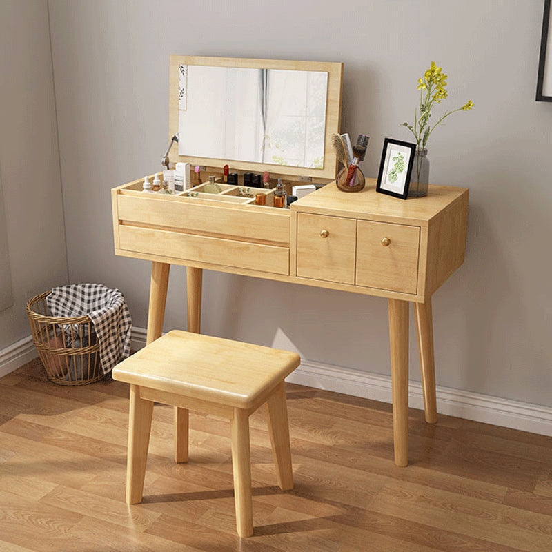 Modern 3-Drawer Solid Wood Vanity Makeup Table  Vanity Stool