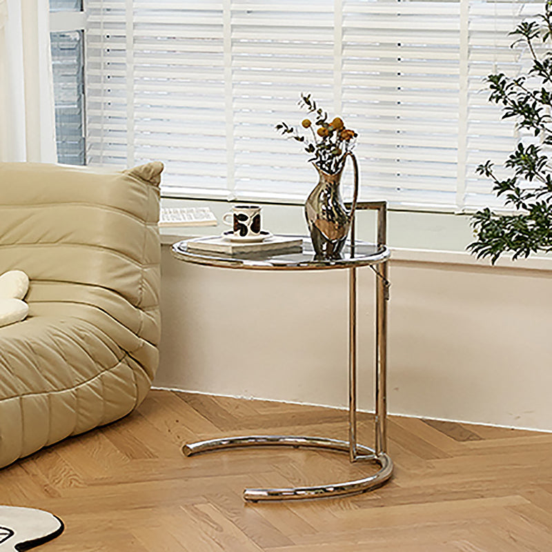 Round Metallic C Side Table Contemporary Glass Top Round Side End Table