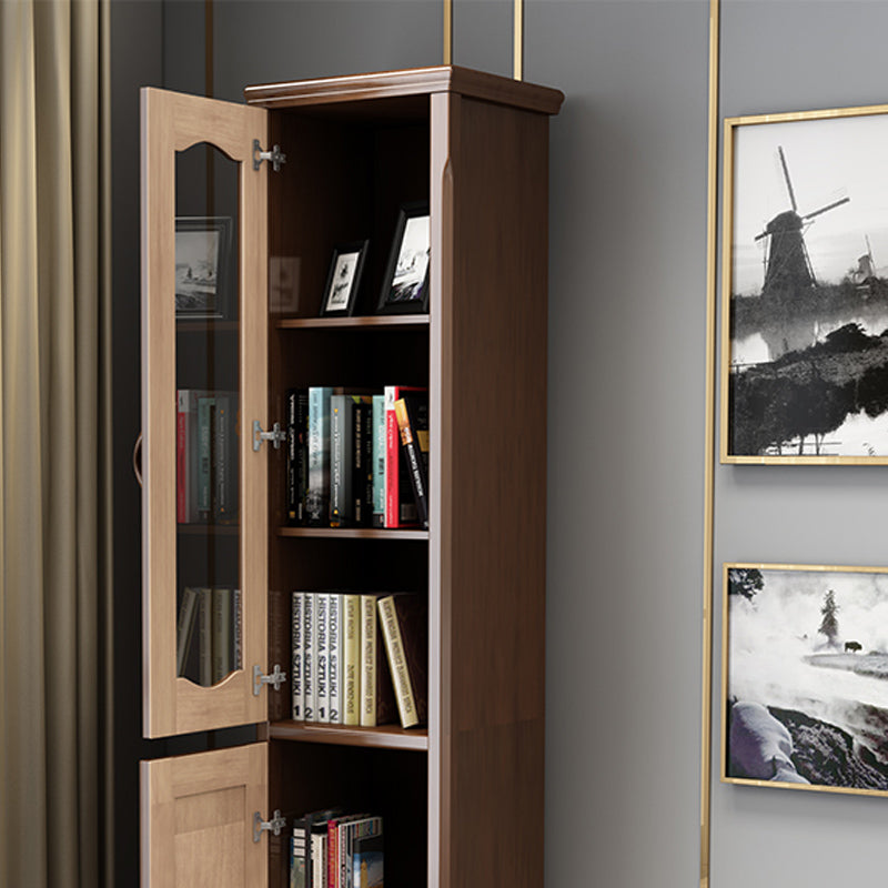76.8" Tall 2 - Door Accent Cabinet Solid Wood Glass Paned Chest in Brown