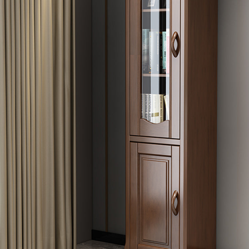 76.8" Tall 2 - Door Accent Cabinet Solid Wood Glass Paned Chest in Brown
