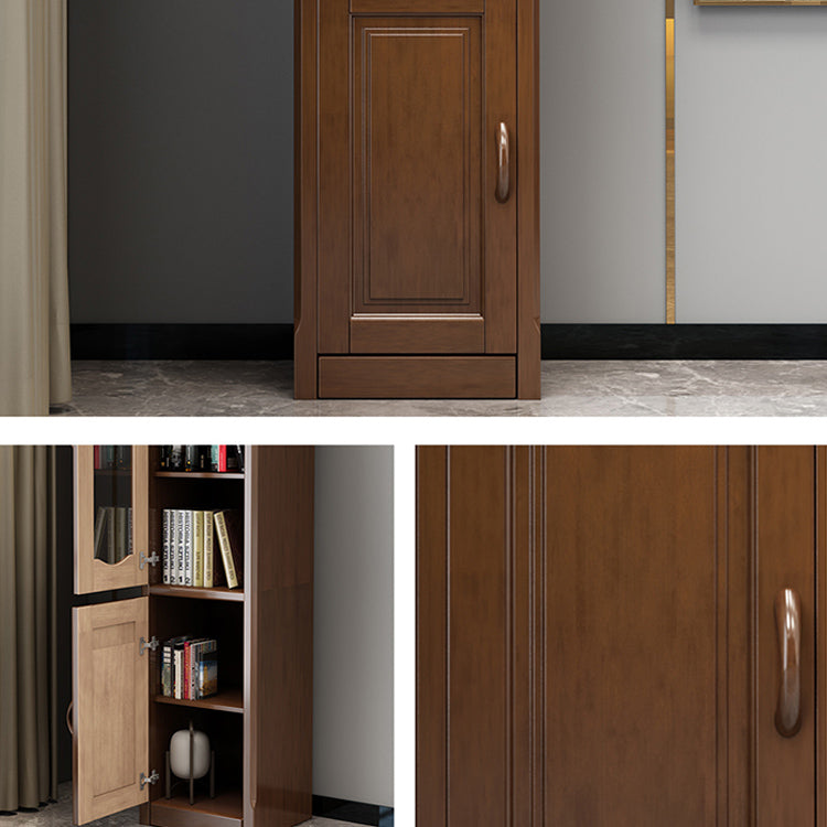 76.8" Tall 2 - Door Accent Cabinet Solid Wood Glass Paned Chest in Brown