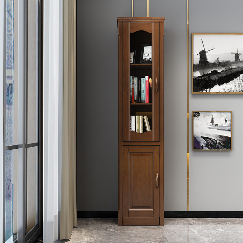 76.8" Tall 2 - Door Accent Cabinet Solid Wood Glass Paned Chest in Brown