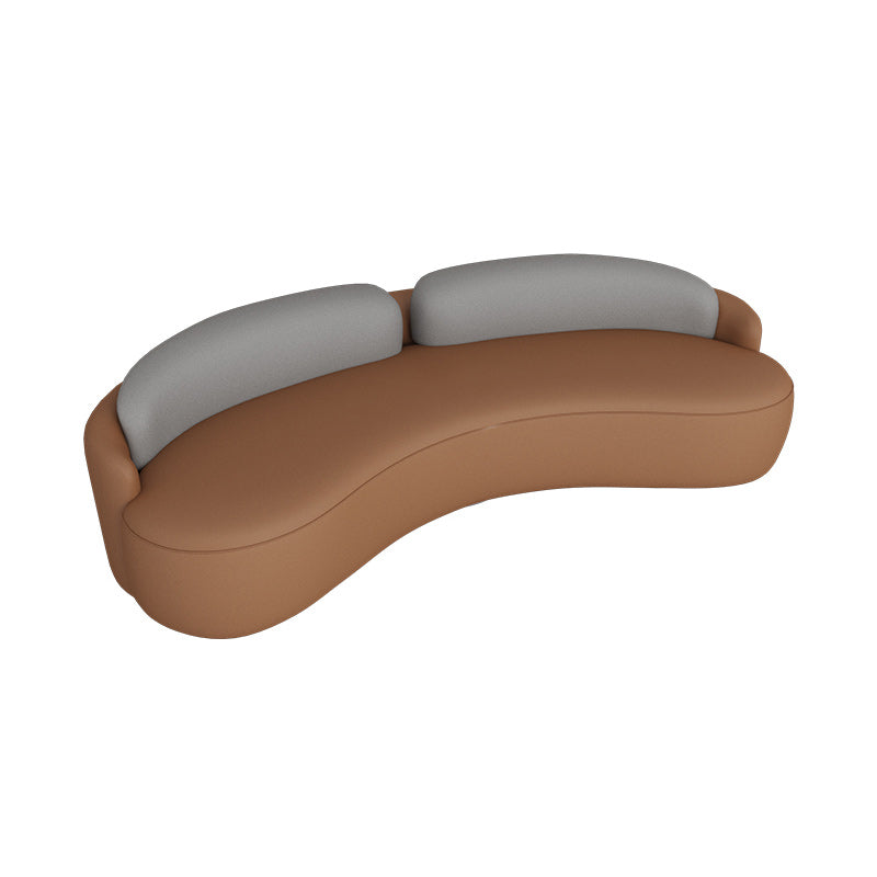 Contemporary 25.59"H Faux Leather Tuxedo Arm Curved Sofa for Living Room