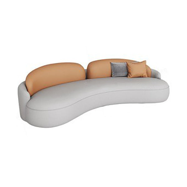 Contemporary 25.59"H Faux Leather Tuxedo Arm Curved Sofa for Living Room