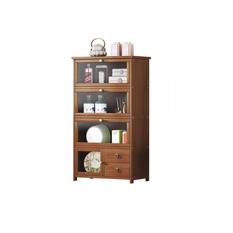 Mid-Century Modern Wood Accent Cabinet 26.4" W Glass Paned Chest in Brown