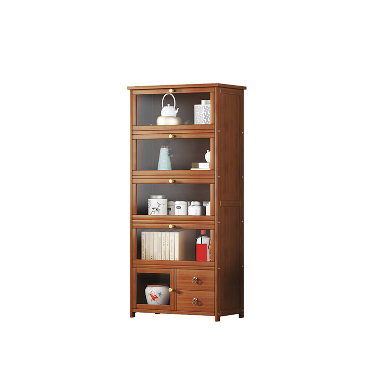 Mid-Century Modern Wood Accent Cabinet 26.4" W Glass Paned Chest in Brown