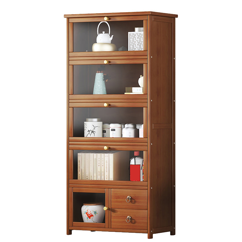 Mid-Century Modern Wood Accent Cabinet 26.4" W Glass Paned Chest in Brown