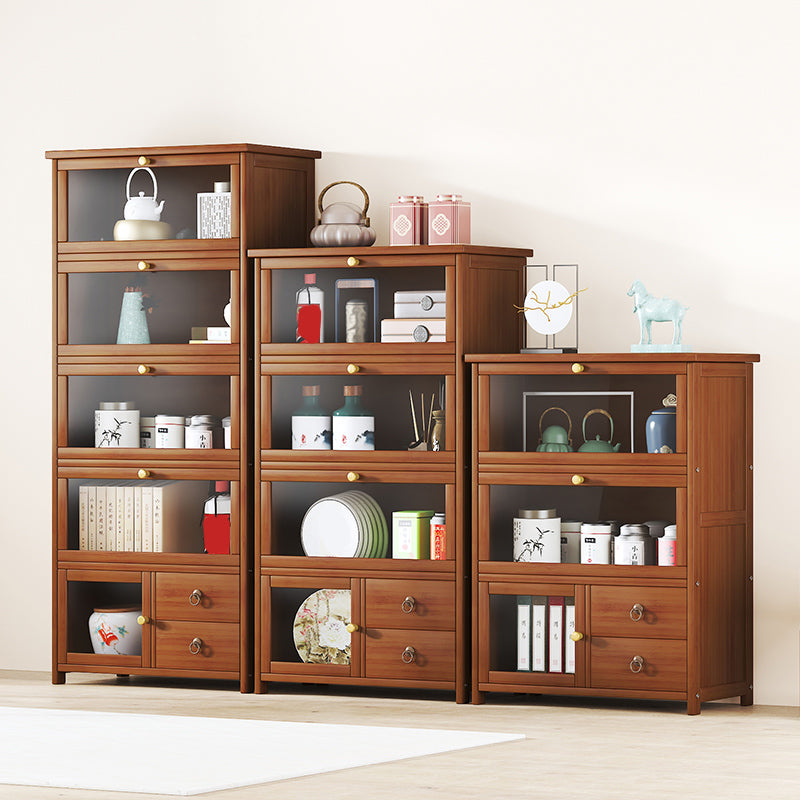 Mid-Century Modern Wood Accent Cabinet 26.4" W Glass Paned Chest in Brown