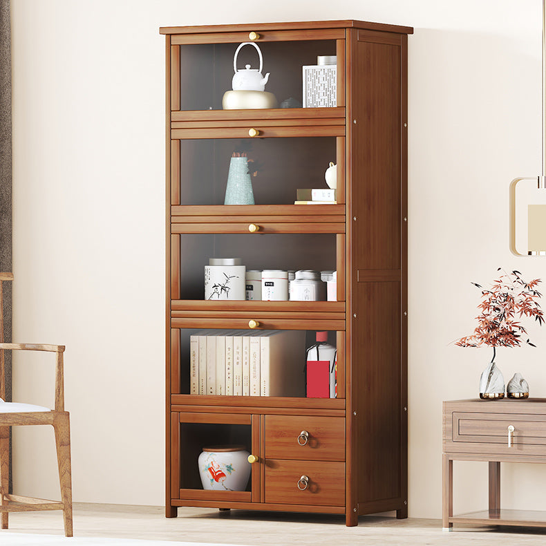 Mid-Century Modern Wood Accent Cabinet 26.4" W Glass Paned Chest in Brown