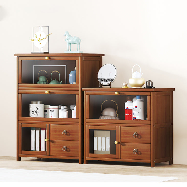 Mid-Century Modern Wood Accent Cabinet 26.4" W Glass Paned Chest in Brown