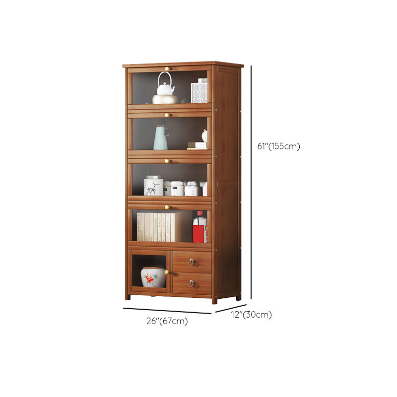 Mid-Century Modern Wood Accent Cabinet 26.4" W Glass Paned Chest in Brown