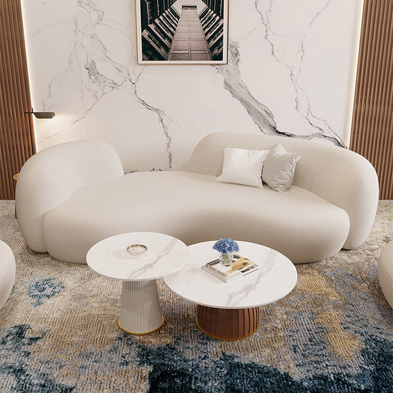 Modern Wool Curved Sofa with Tight Back for Living Room in White